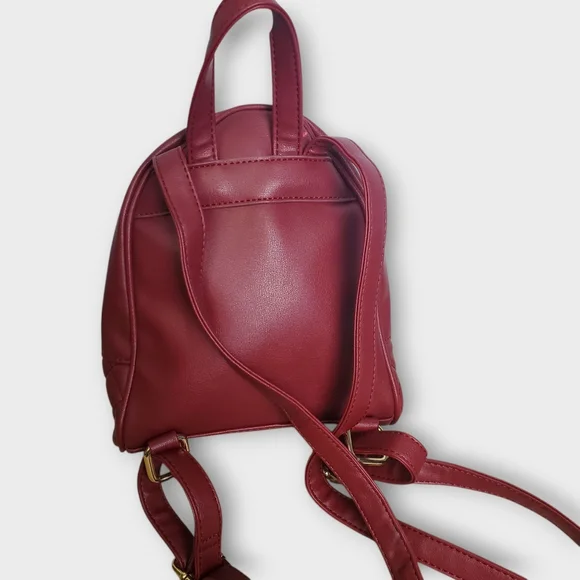 Bebe Mini Backpack Quilted Burgundy Faux Leather Gold Chain 10"x9" - Picture 2 of 6